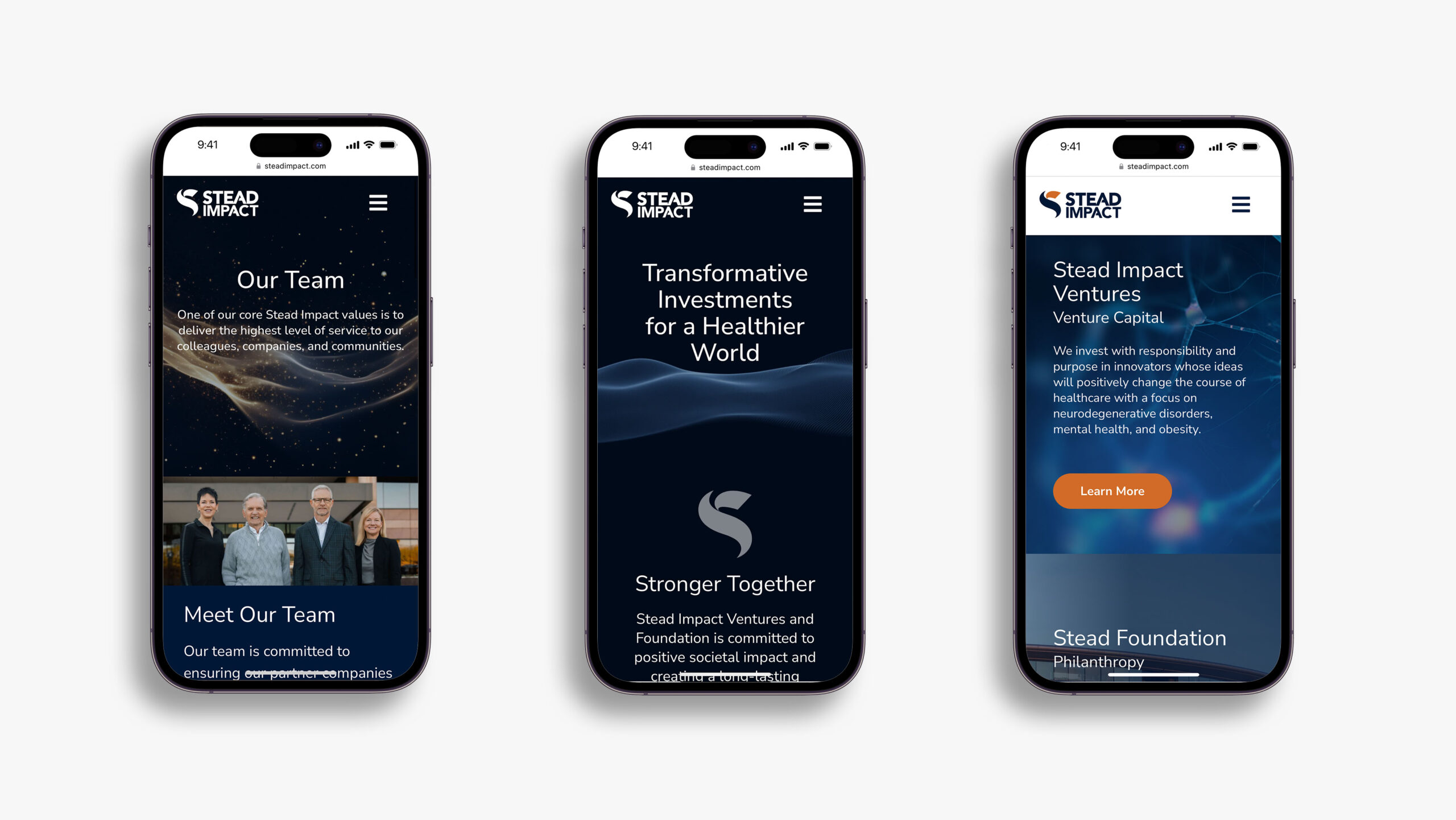 Stead website in 3 mobile devices